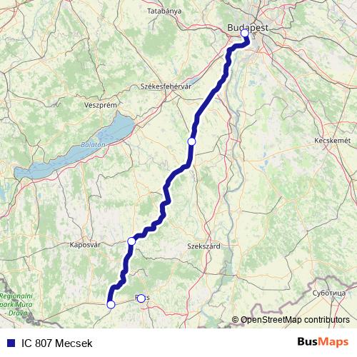IC 807 Mecsek rail Line Map