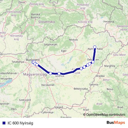 IC 600 Nyírség rail Line Map