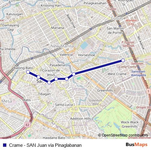 Crame - SAN Juan via Pinaglabanan bus Line Map