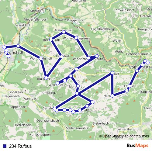 234 Rufbus bus Line Map