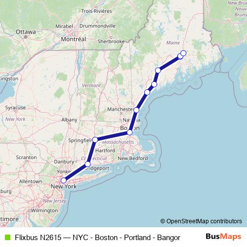 Flixbus N2615 bus Line Map