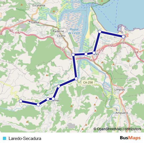 Laredo-Secadura bus Line Map
