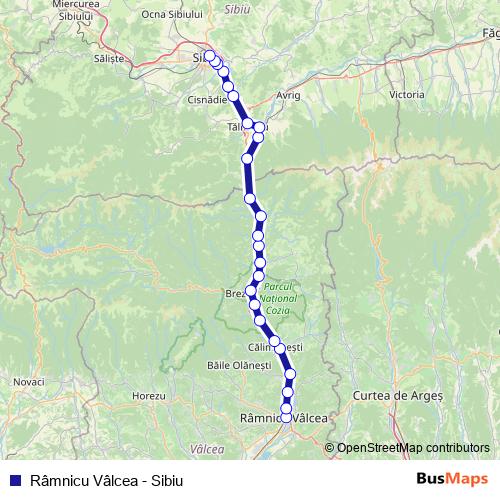 Râmnicu Vâlcea - Sibiu rail Line Map