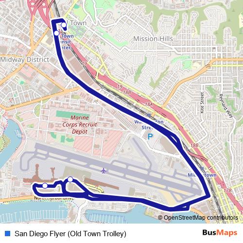 San Diego Flyer (Old Town Trolley) bus Line Map