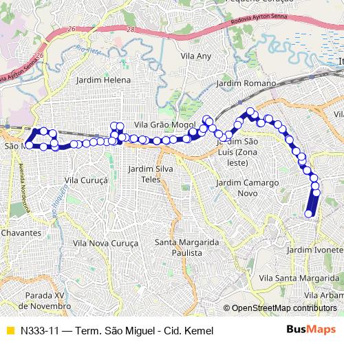 N333-11 bus Line Map