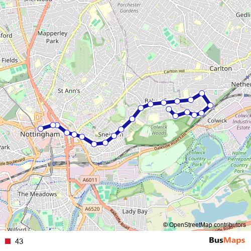 43 bus Line Map