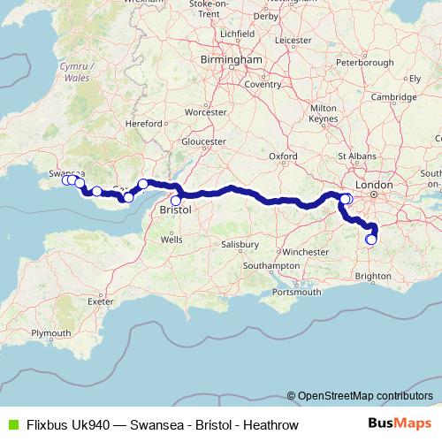 Flixbus Uk940 bus Line Map