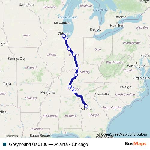 Greyhound Us0100 bus Line Map