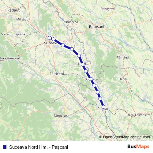 Suceava Nord Hm. - Paşcani rail Line Map