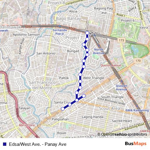 Edsa/West Ave. - Panay Ave bus Line Map