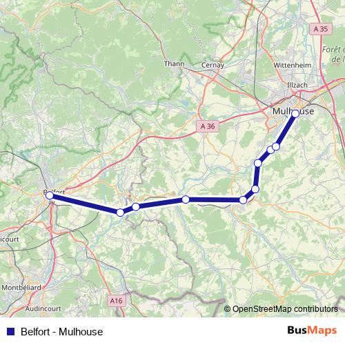 Belfort - Mulhouse bus Line Map