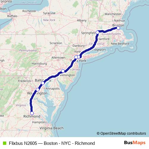 Flixbus N2605 bus Line Map