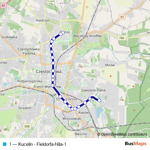 1 tram Line Map