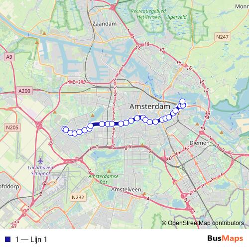 1 tram Line Map
