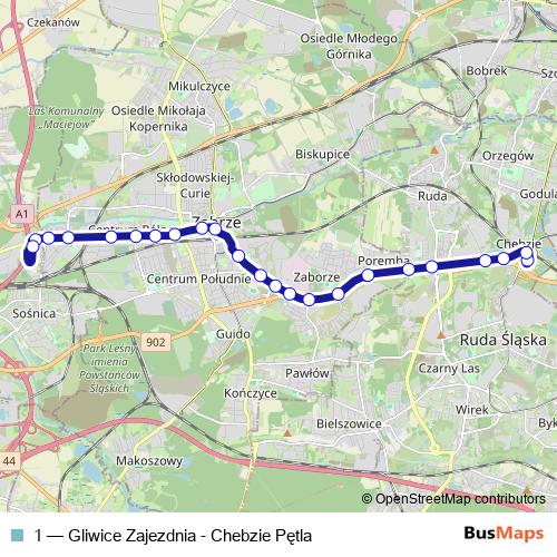 1 tram Line Map