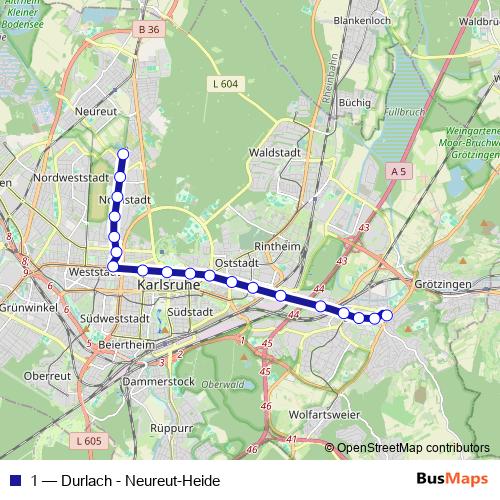 1 tram Line Map