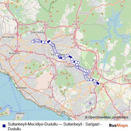Sultanbeyli-Mecidiye-Dudullu bus Line Map