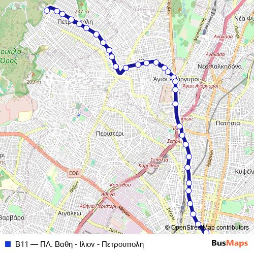 Β11 bus Line Map