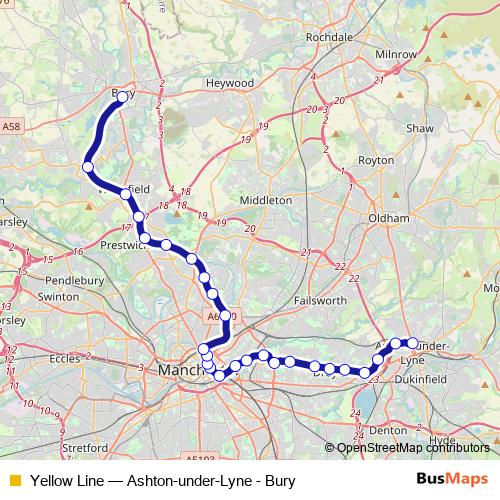Yellow Line tram Line Map