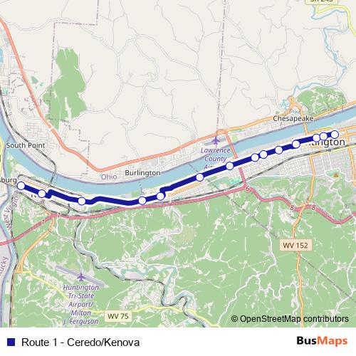 Route 1 - Ceredo/Kenova bus Line Map