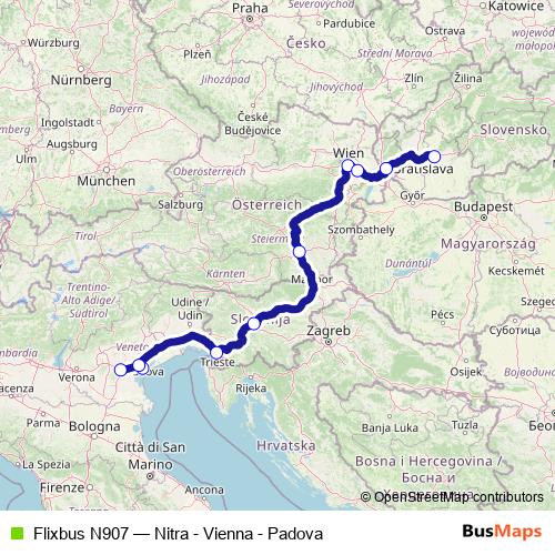 Flixbus N907 bus Line Map
