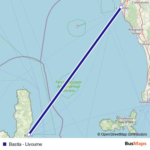 Bastia - Livourne ferry Line Map