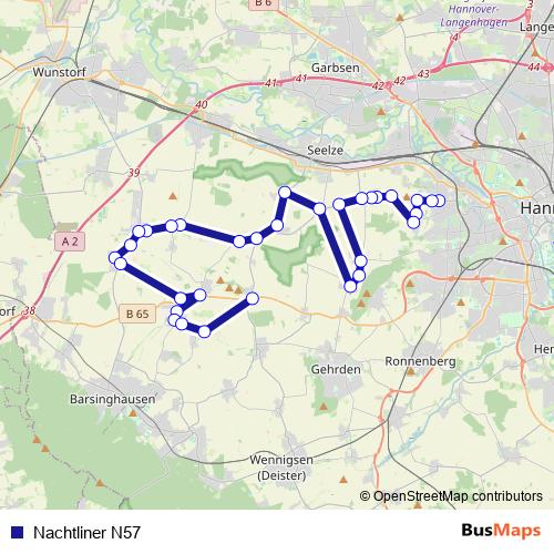 Nachtliner N57 bus Line Map
