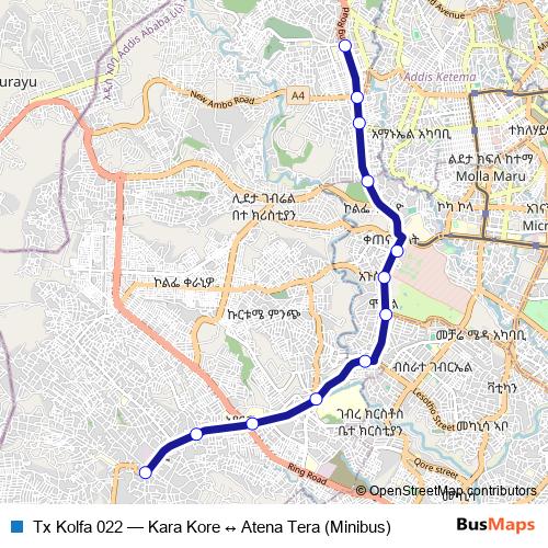 Tx Kolfa 022 bus Line Map