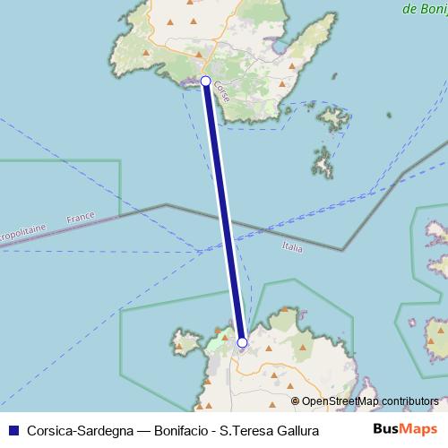 Corsica-Sardegna ferry Line Map