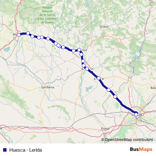 Huesca - Lerida bus Line Map