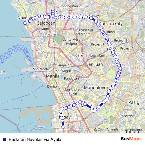 Baclaran Navotas via Ayala bus Line Map