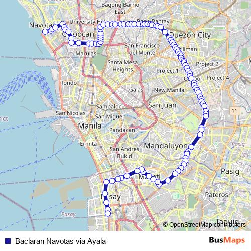 Baclaran Navotas via Ayala bus Line Map
