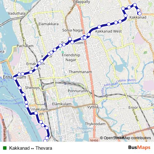 Kakkanad ↔ Thevara bus Line Map