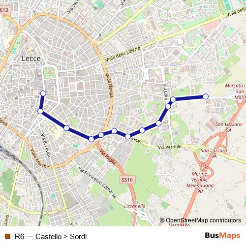 R6 bus Line Map