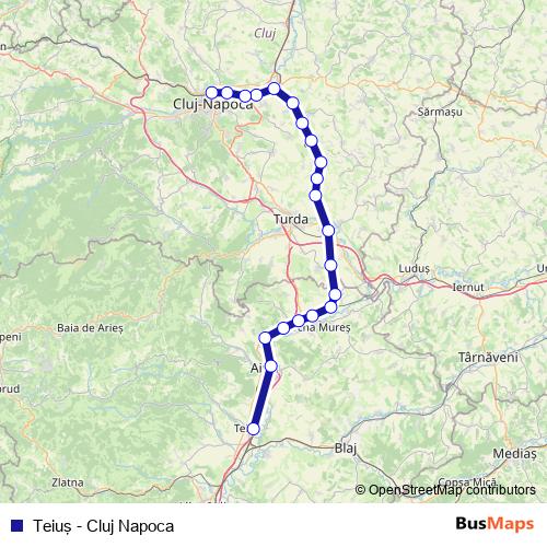 Teiuş - Cluj Napoca rail Line Map