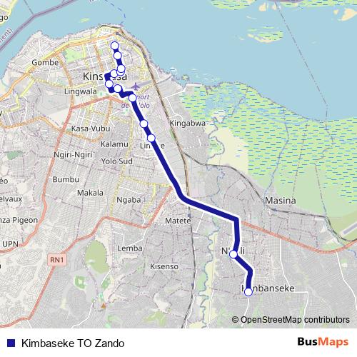 Kimbaseke TO Zando bus Line Map