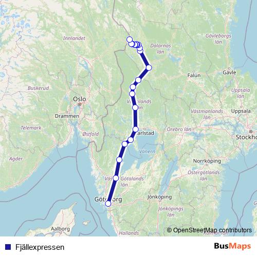 Fjällexpressen bus Line Map