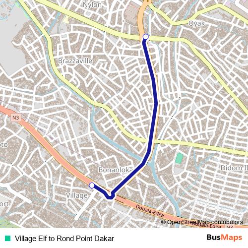 Village Elf to Rond Point Dakar bus Line Map