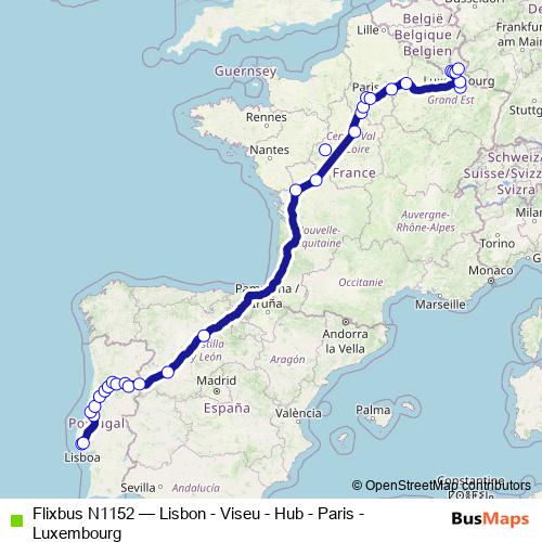 Flixbus N1152 bus Line Map