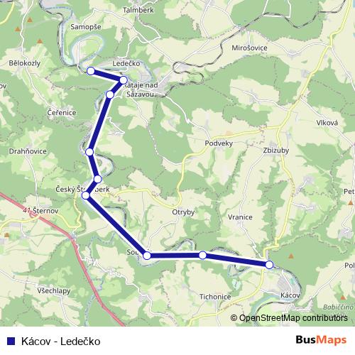 Kácov - Ledečko rail Line Map