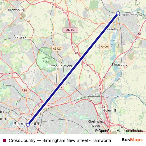 CrossCountry bus Line Map