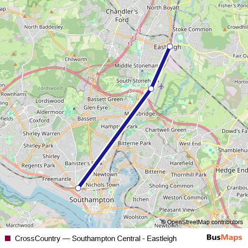 CrossCountry bus Line Map