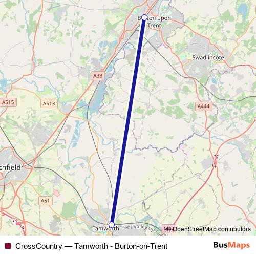 CrossCountry bus Line Map