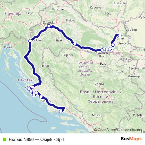 Flixbus N896 bus Line Map