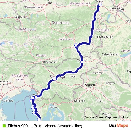Flixbus 909 bus Line Map