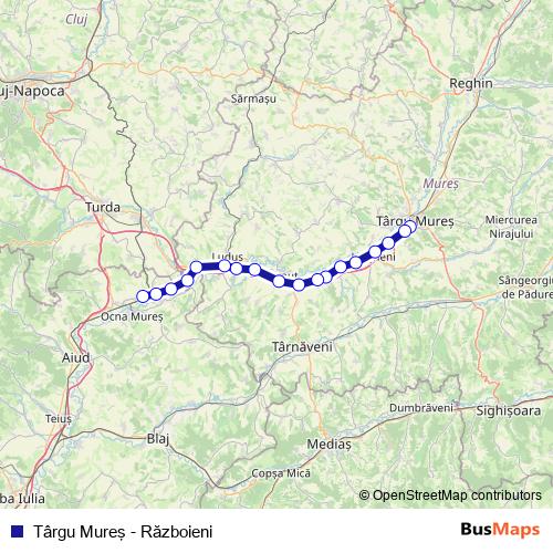 Târgu Mureş - Războieni rail Line Map