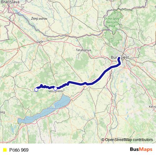 Pótló 969 bus Line Map