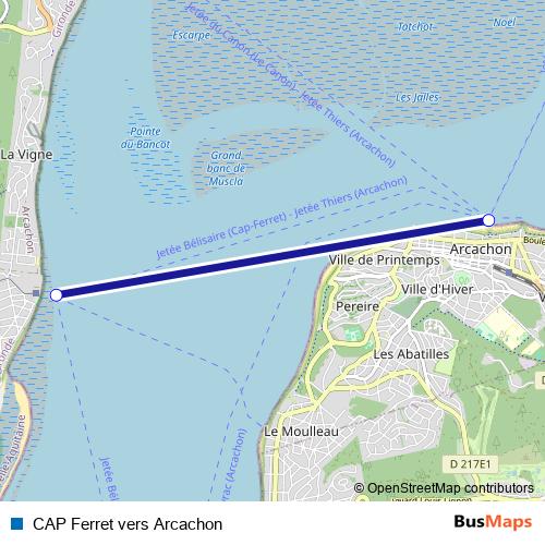 CAP Ferret vers Arcachon ferry Line Map