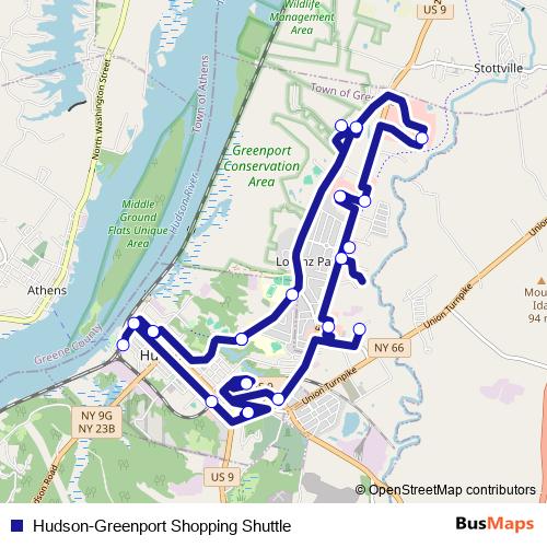 Hudson-Greenport Shopping Shuttle bus Line Map