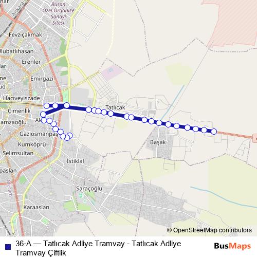 36-A bus Line Map